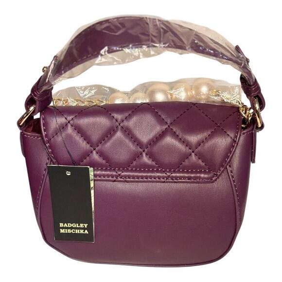 Badgley Mischka Quilted Chloe Pearl Handbag in Plum-NWT - Picture 2 of 8